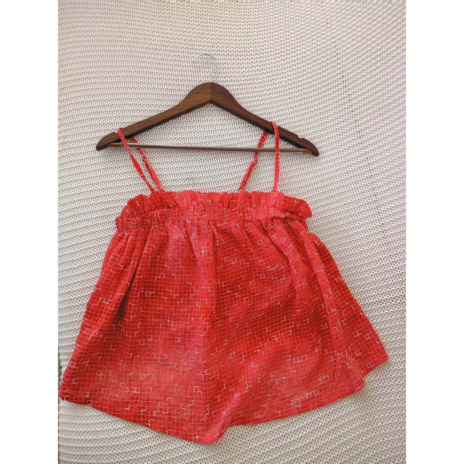 Maeve Anthropologie Red White Grid Print Ruffle Camisole Top Fits S Coastal