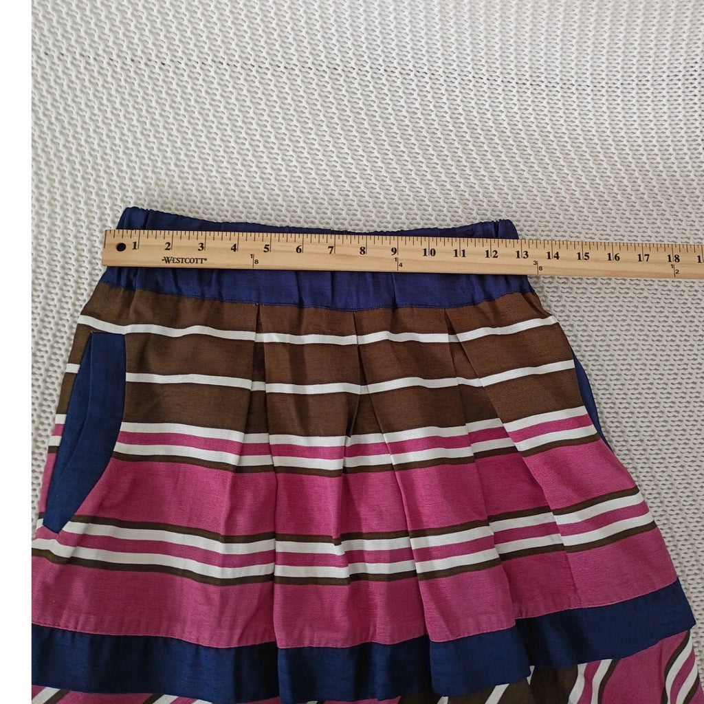 Maeve Anthropologie Striped Mini Skirt Pink Brown Navy Blue Fits S Elastic Waist