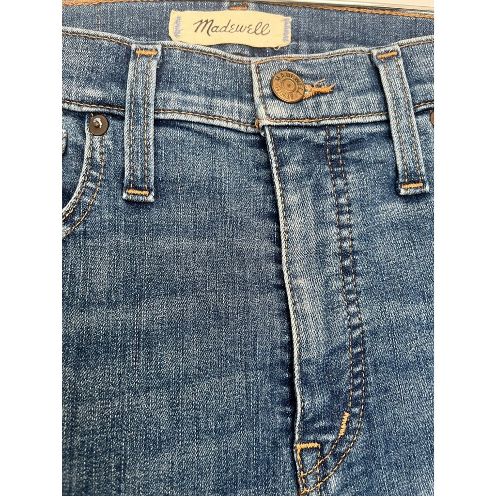 Madewell Women Blue Denim Jeans Button Fly Distressed Straight Leg Size 27