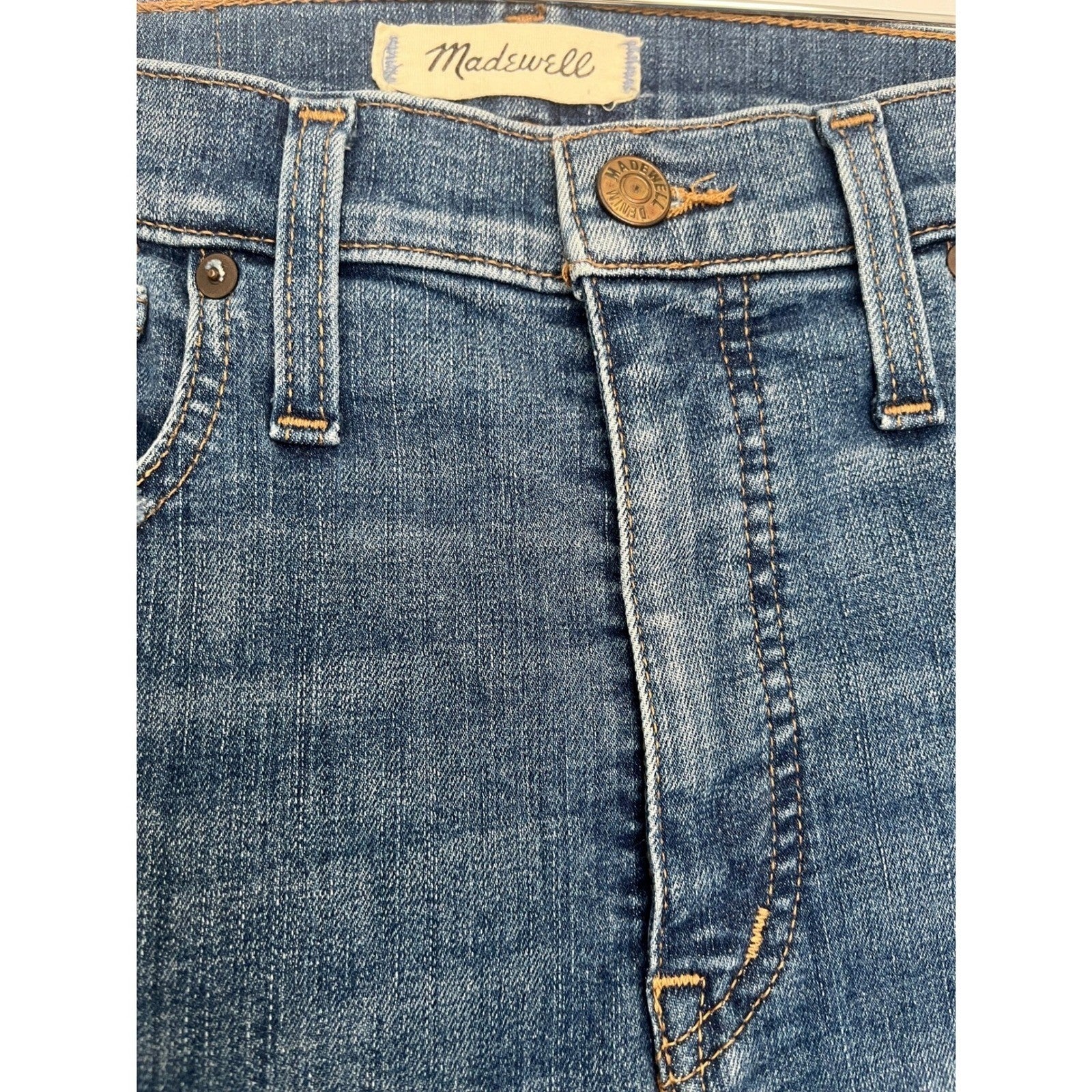 Madewell Women Blue Denim Jeans Button Fly Distressed Straight Leg Size 27