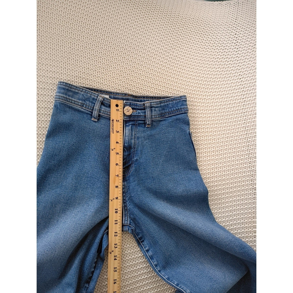 Zara High Super High Rise Wide Leg Jeans Blue Denim Frayed Hem Womens 24x28