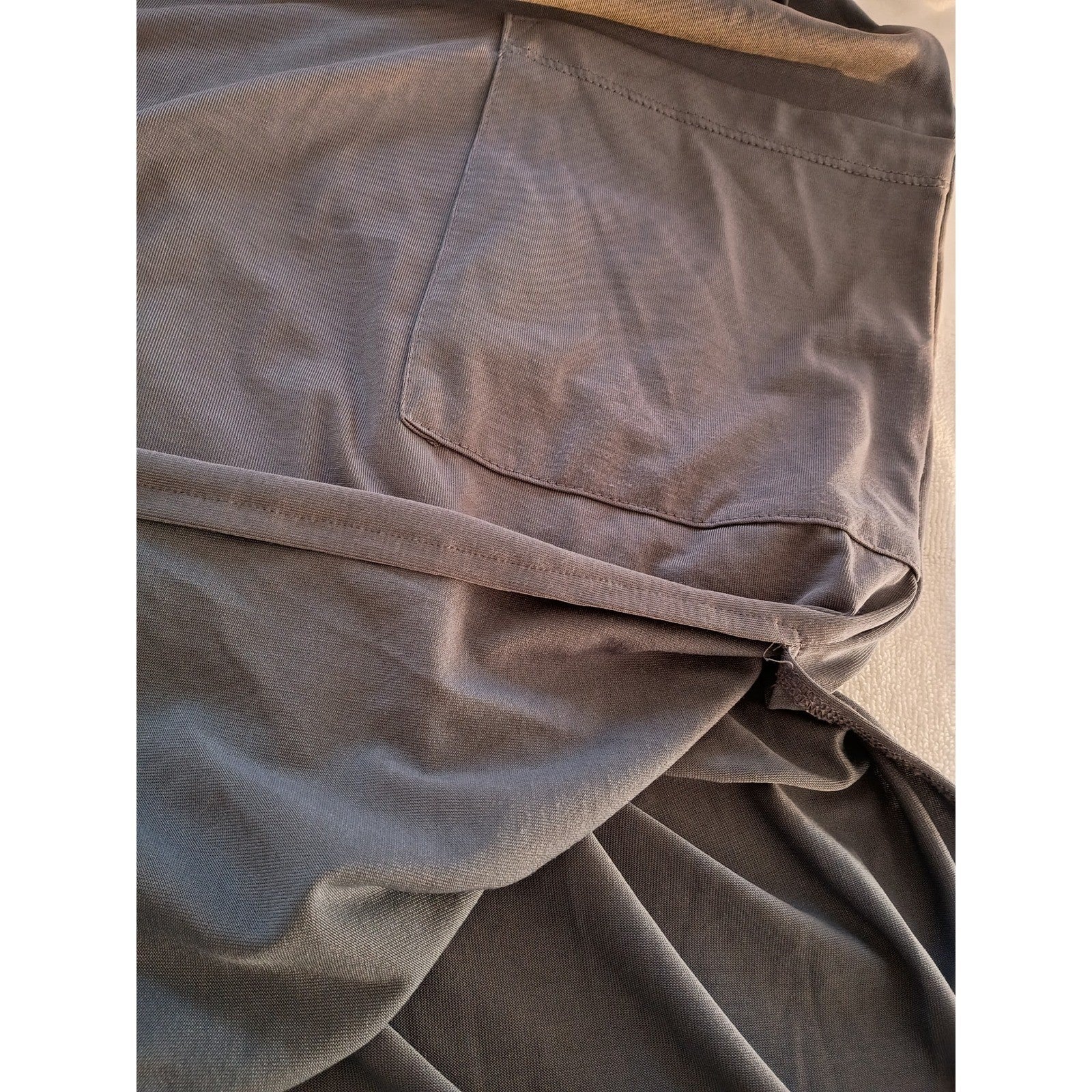 Jolie Gray Slip Midi Dress V Neck Spaghetti Strap Pockets Effortless S