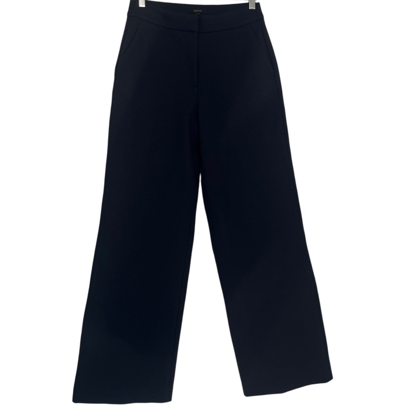 Quince Navy Blue Ultra Stretch Ponte Trouser Wide Leg Pants S W27 High Waisted