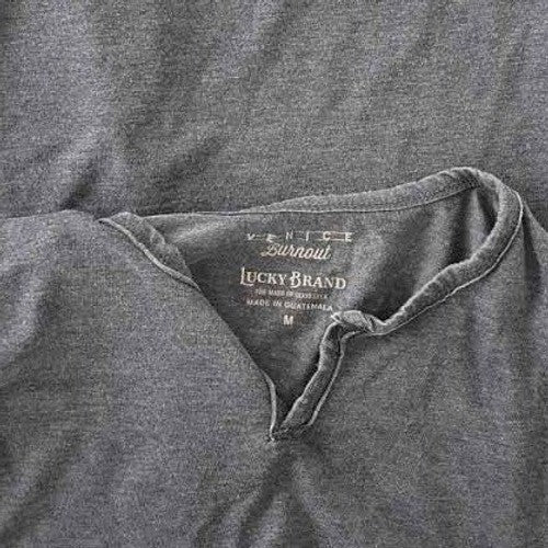 Lucky Brand Venice Burnout Cotton Blend Henley Shirt Long Sleeve Gray Mens M