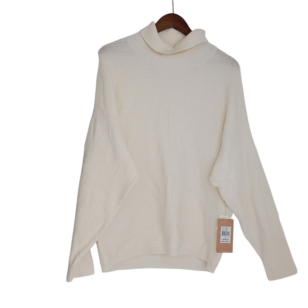 Cyrus Elegant Cream Ribbed Turtleneck Sweater Womens M Soft Knit MSRP 99.00