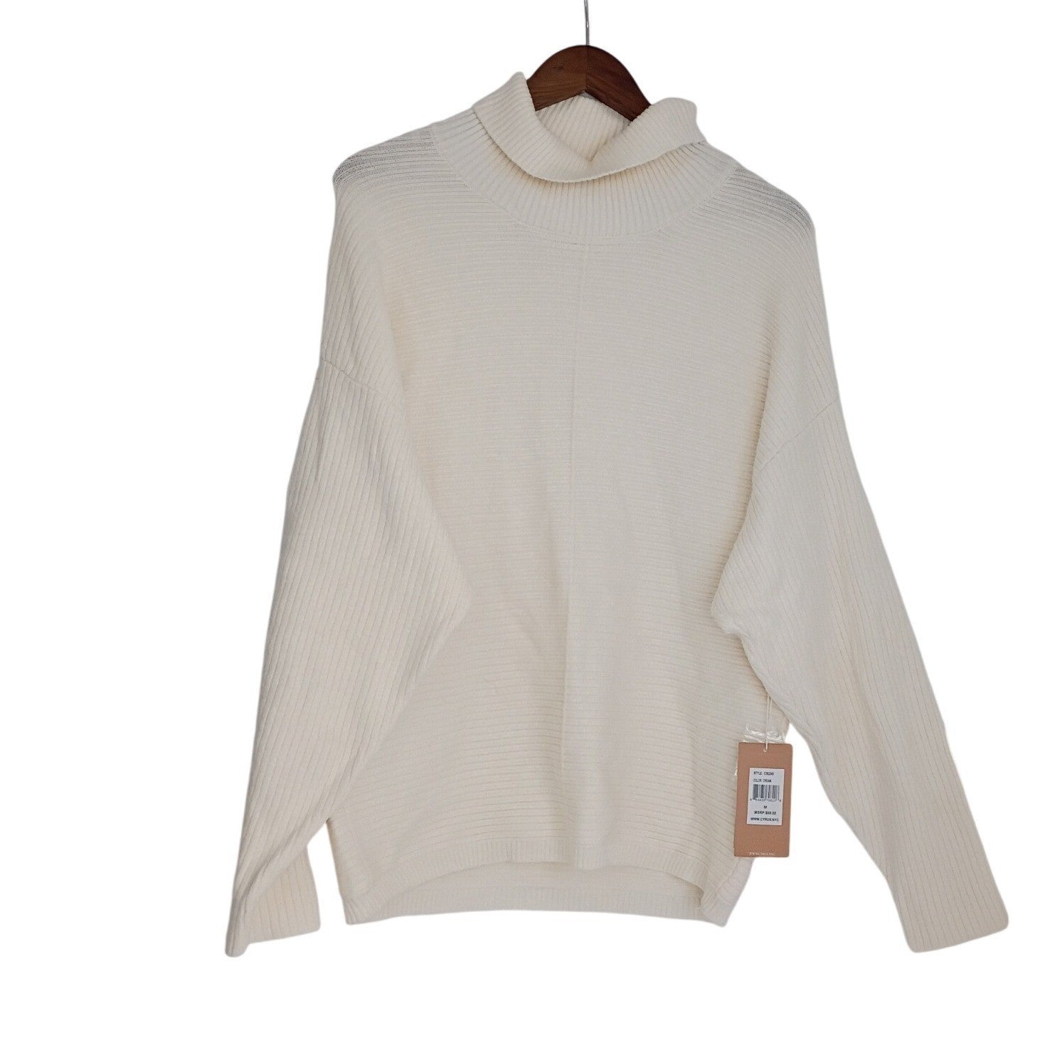 Cyrus Elegant Cream Ribbed Turtleneck Sweater Womens M Soft Knit MSRP 99.00
