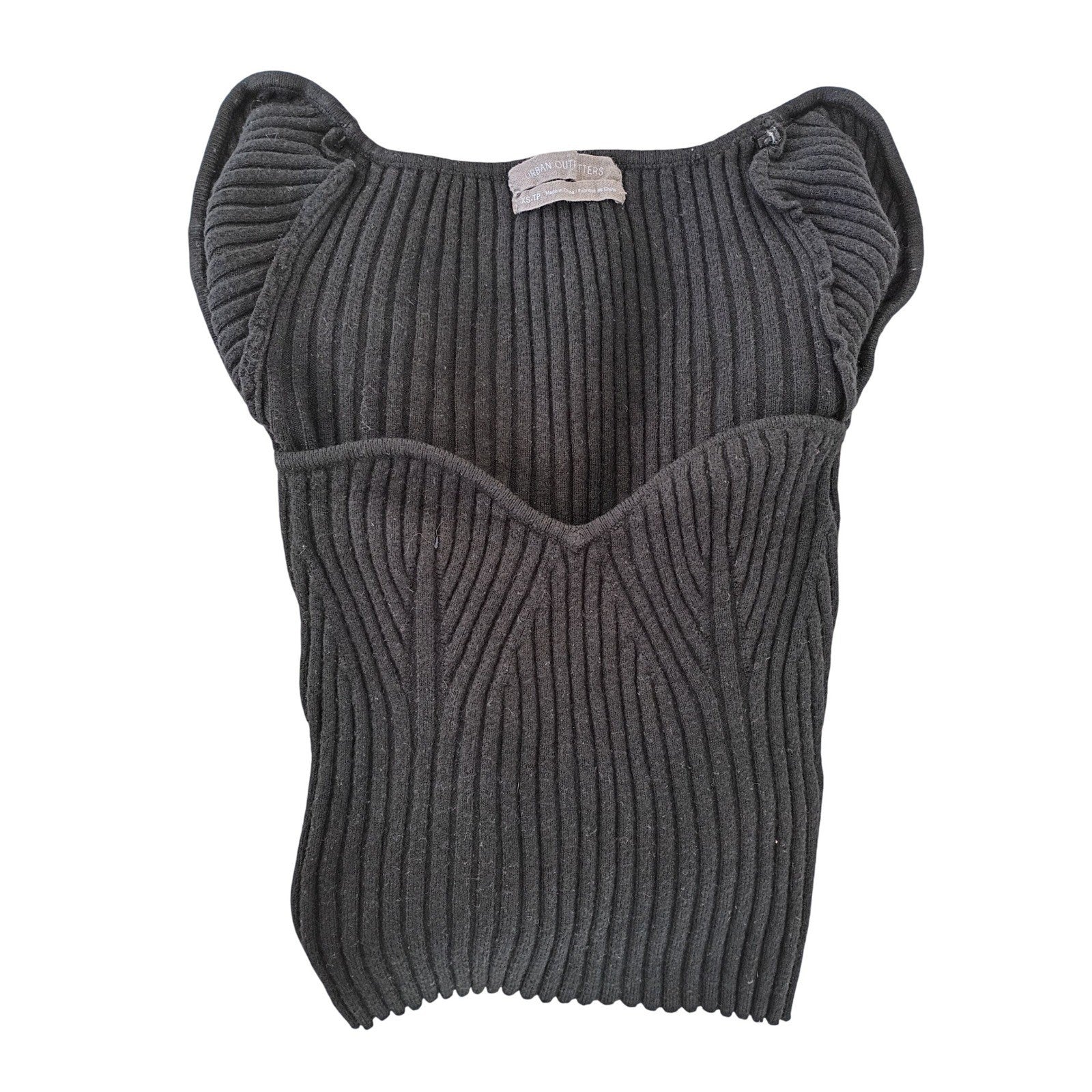 Urban Outfitters Black Ribbed Square Neck Long Sleeve Cropped Top XS