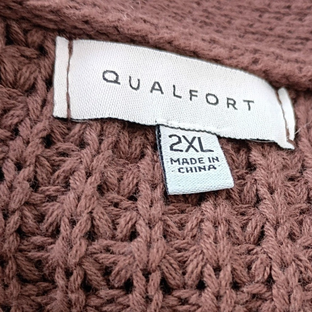 Qualfort Brown Oversized Waffle Knit Button Cardigan 100% Cotton Plus Size 2XL
