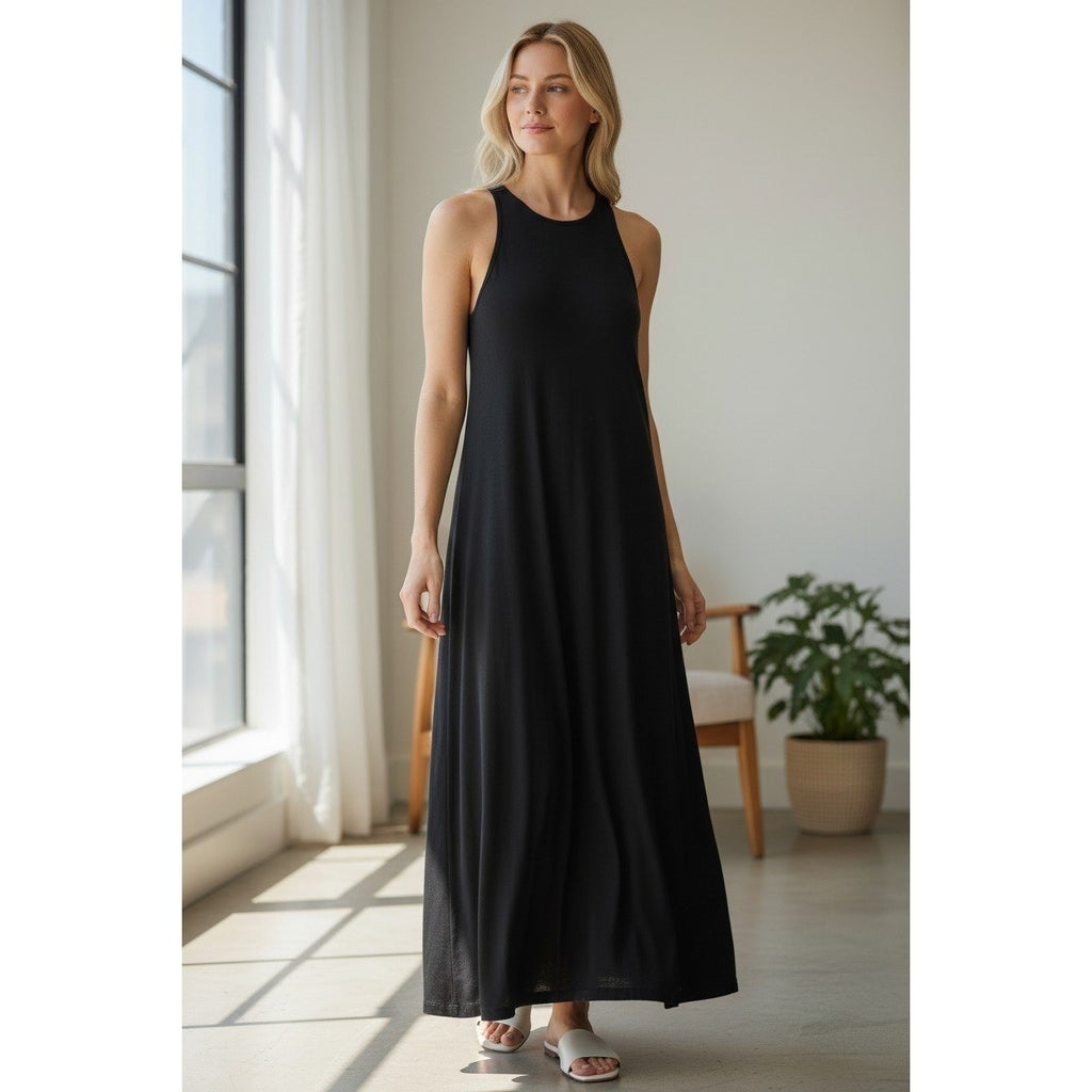 LOFT Black Sleeveless Maxi Dress Size Fits S Flowy Casual Everyday Travel