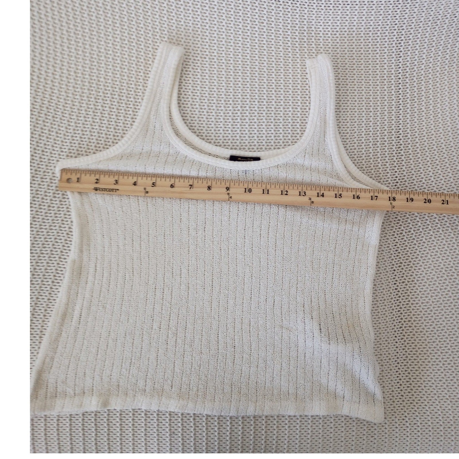 Massimo Dutti Cream Ribbed Mesh Knit Tank Top Scoop Neck Cotton Minimalist S