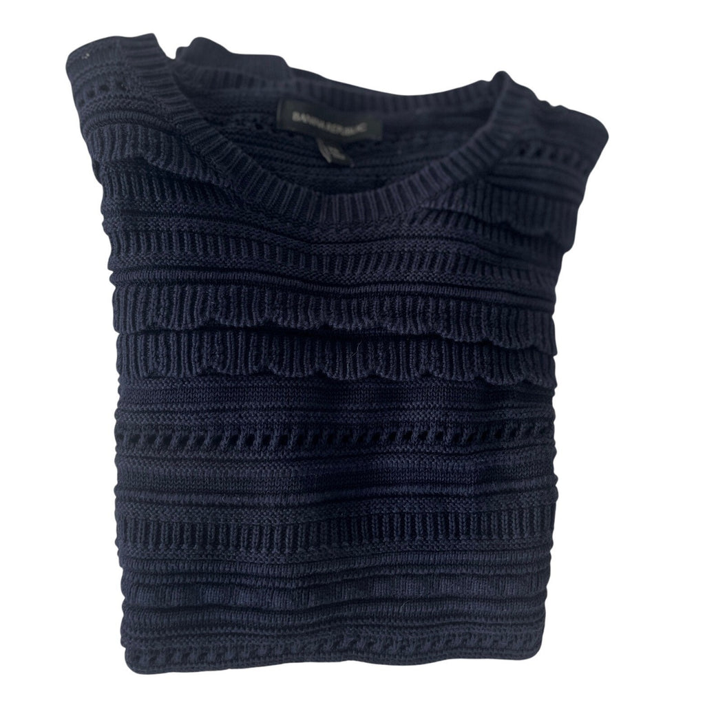 Banana Republic Navy Blue Cotton Blend Textured Knit Ruffle Sweater Fits S NWOT