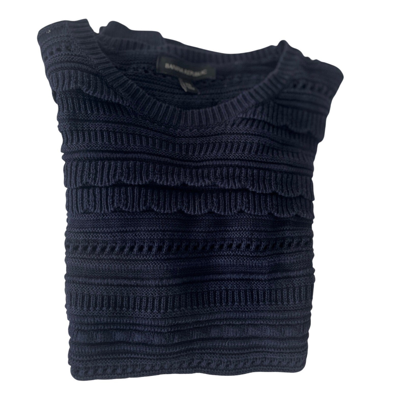 Banana Republic Navy Blue Cotton Blend Textured Knit Ruffle Sweater Fits S NWOT