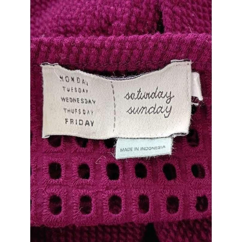 Anthropologie Saturday Sunday Magenta 100% Cotton Crochet Tassel Boho Blouse S