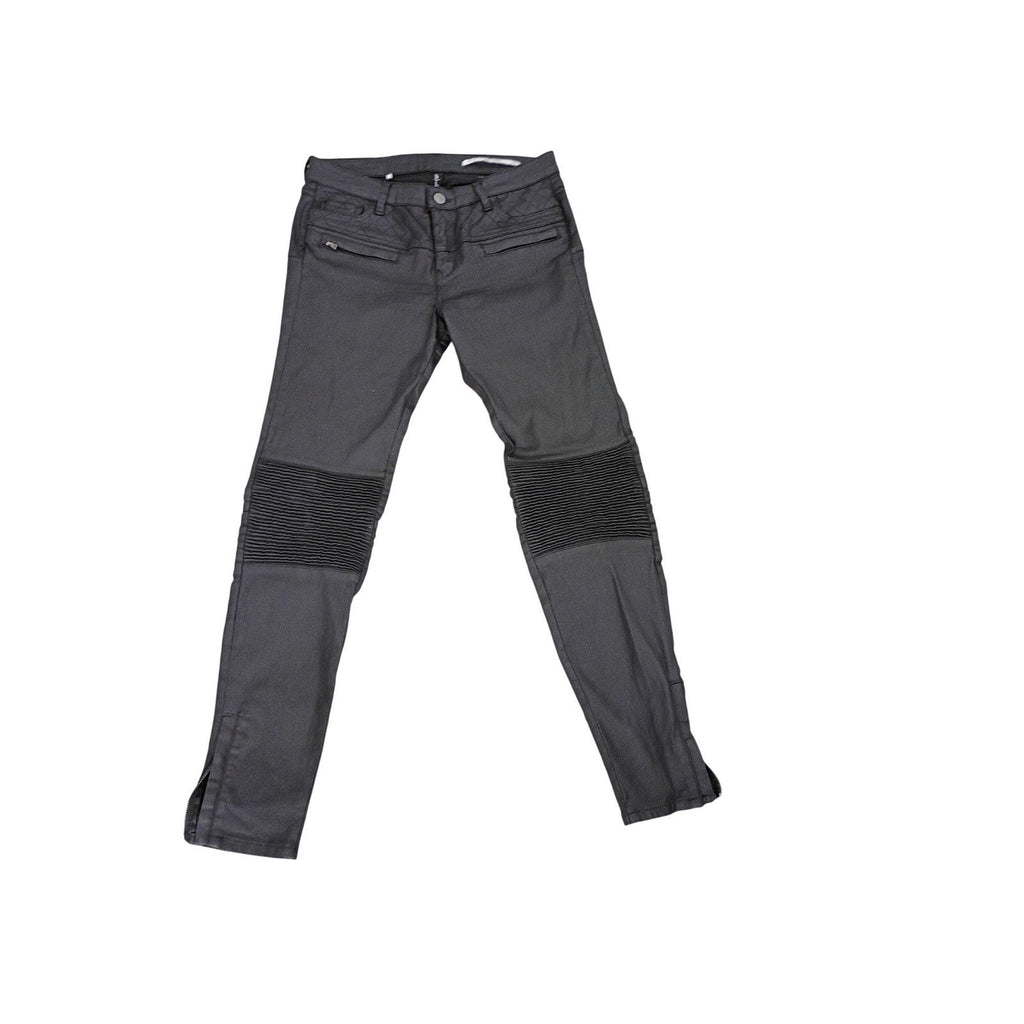 Zara Black Coated Moto Pants 28x28 Night Out Sleek Faux Leather Biker Ankle Zip