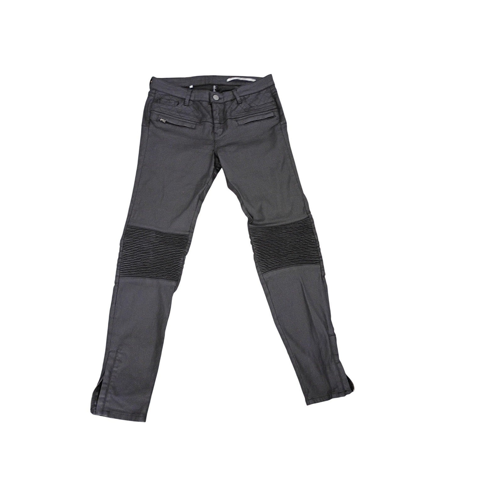 Zara Black Coated Moto Pants 28x28 Night Out Sleek Faux Leather Biker Ankle Zip