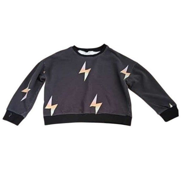Storia Black Lightning Bolt Cropped Sweatshirt L 85% Cotton Retro Streetwear