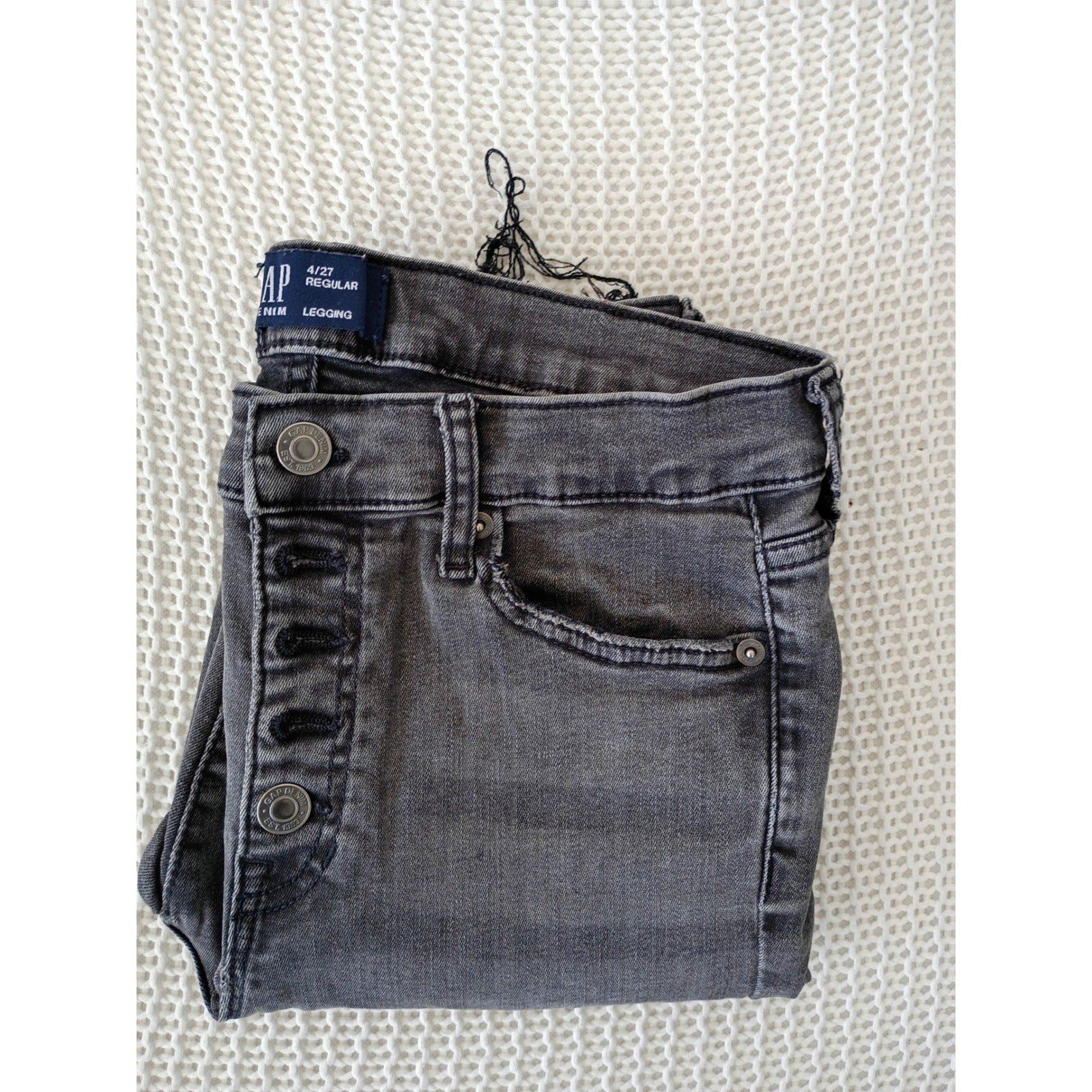 GAP Legging High Rise Button Fly Raw Hem Faded Black Jeans 4R 27x28 Stretch