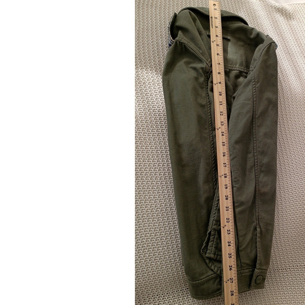 GAP Olive Green Utility Jacket Embellished Pocket Button Down Size M 100% Cotton