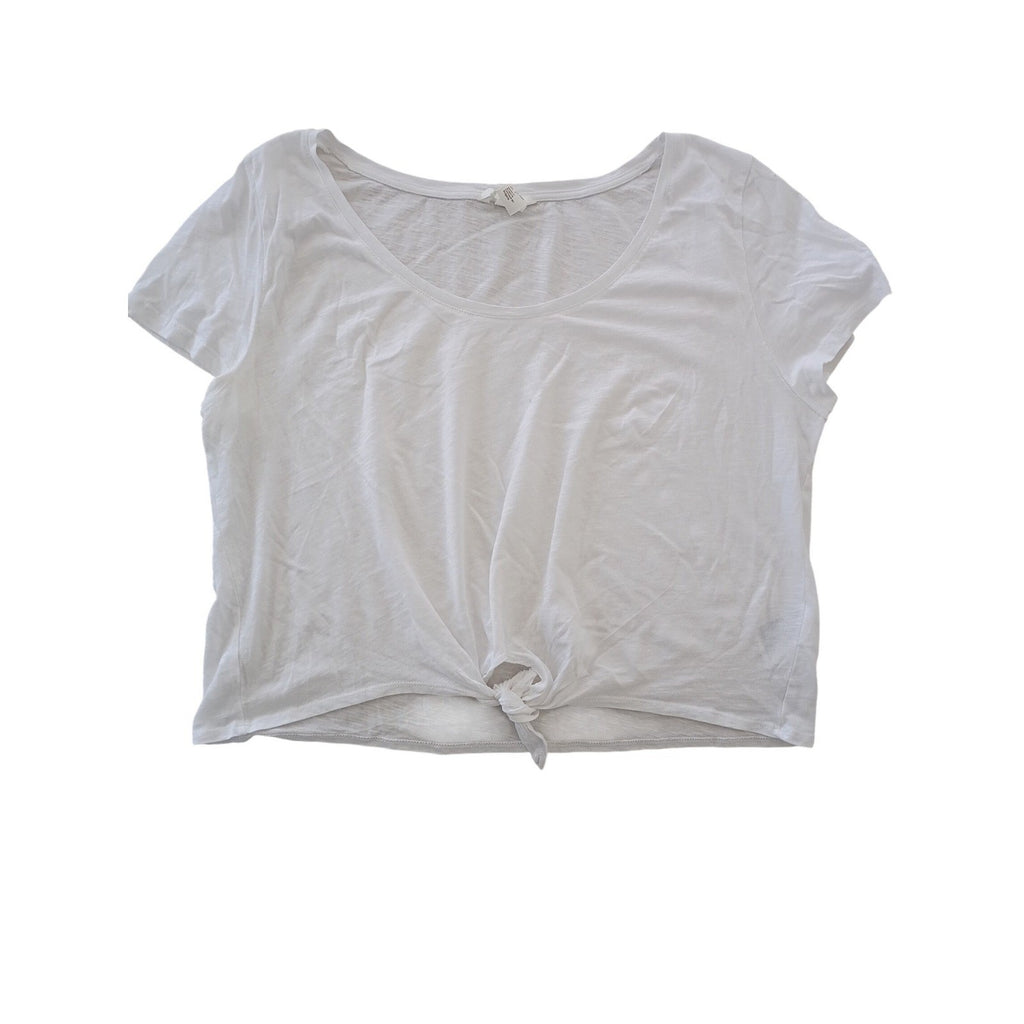 H M White V Neck T Shirt 100% Cotton Casual Basic Essential Top Size L