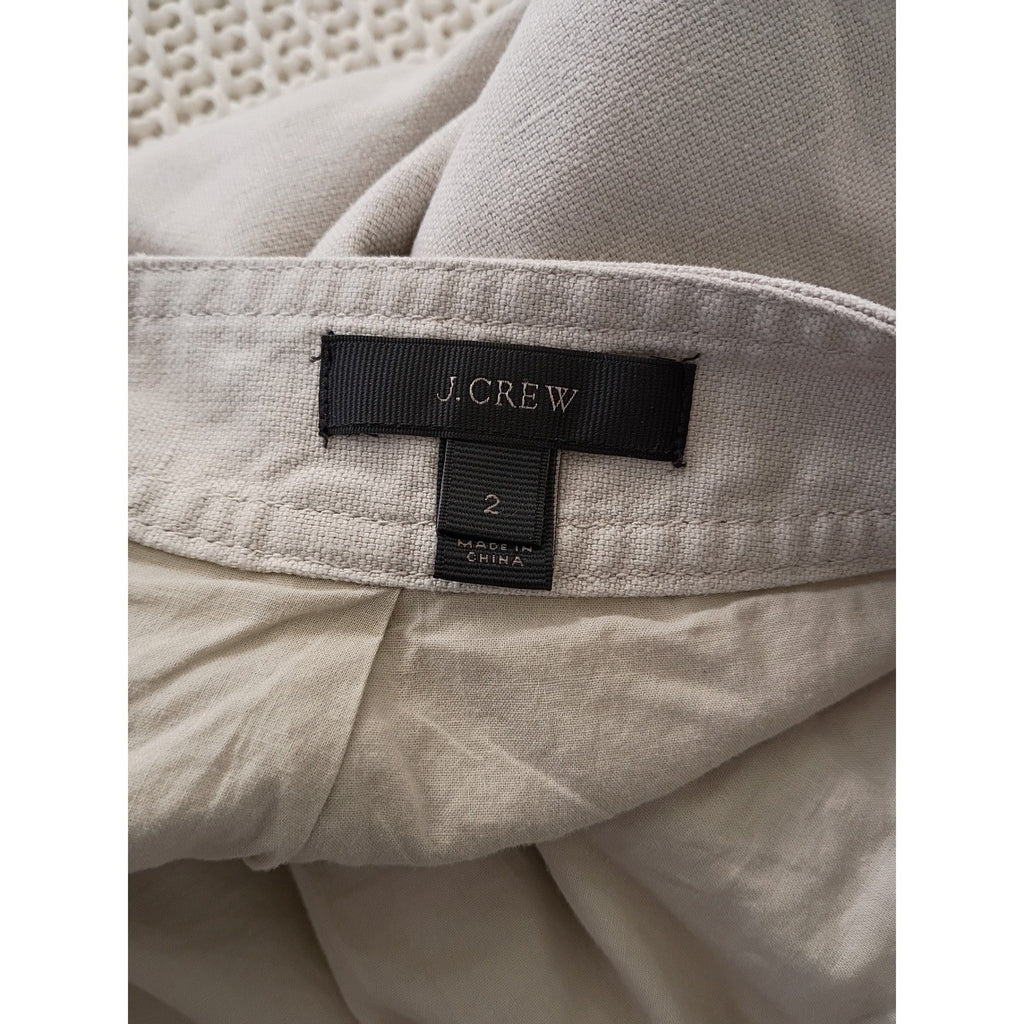 J Crew Canvas Mini Skirt Zip Front Pockets Khaki Tan Linen Blend Size 2 W26-27