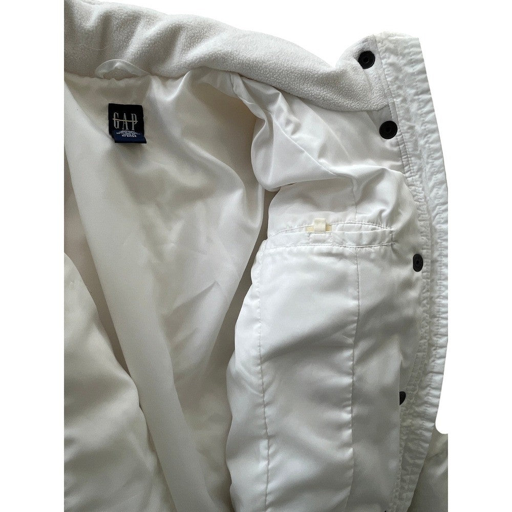 GAP White Quilted Puffer Jacket Fleece Lined Collar Full Zip Women's Size M Warm
