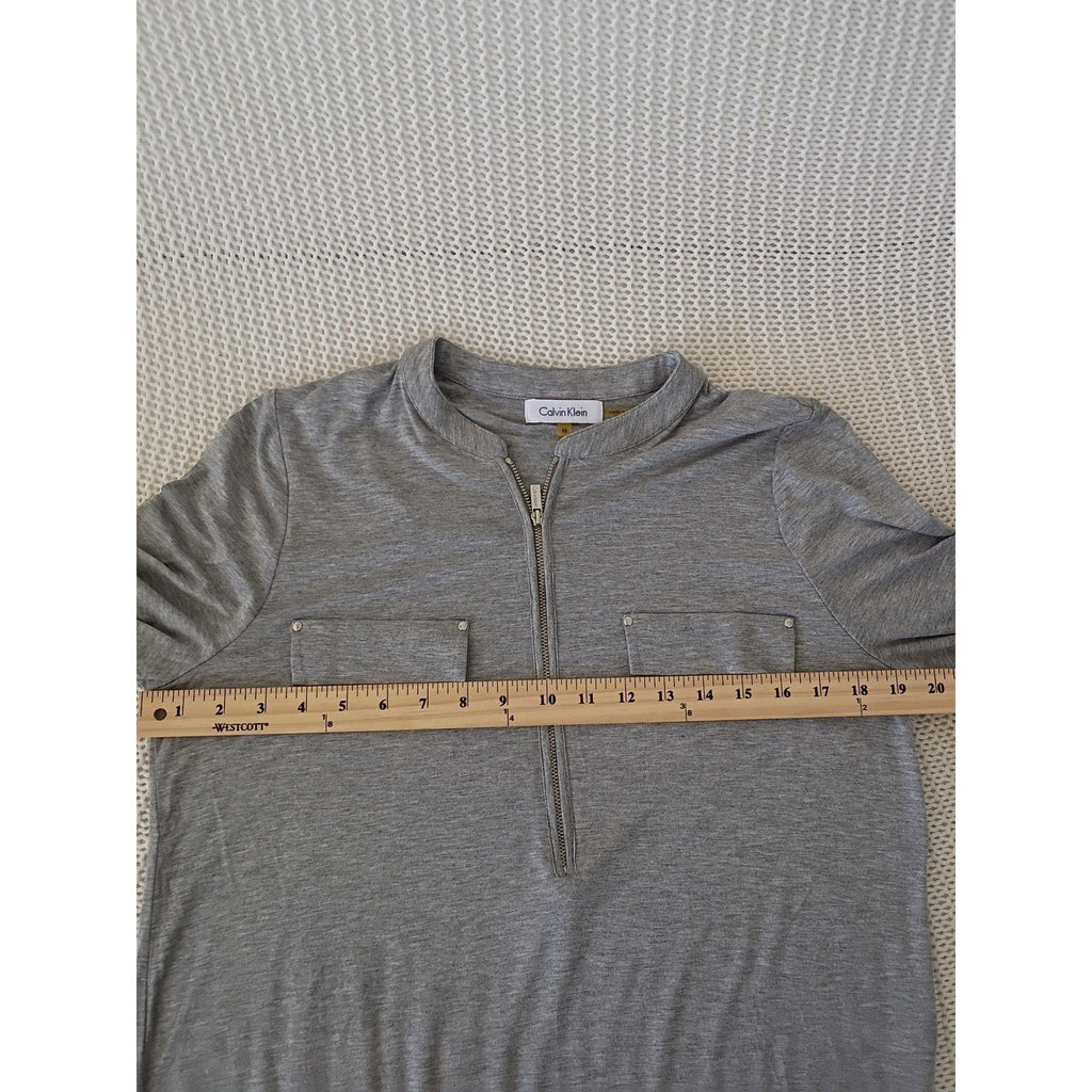 Calvin Klein Gray Zip Up Long Sleeve Shirt Sporty Athleisure Minimalist M