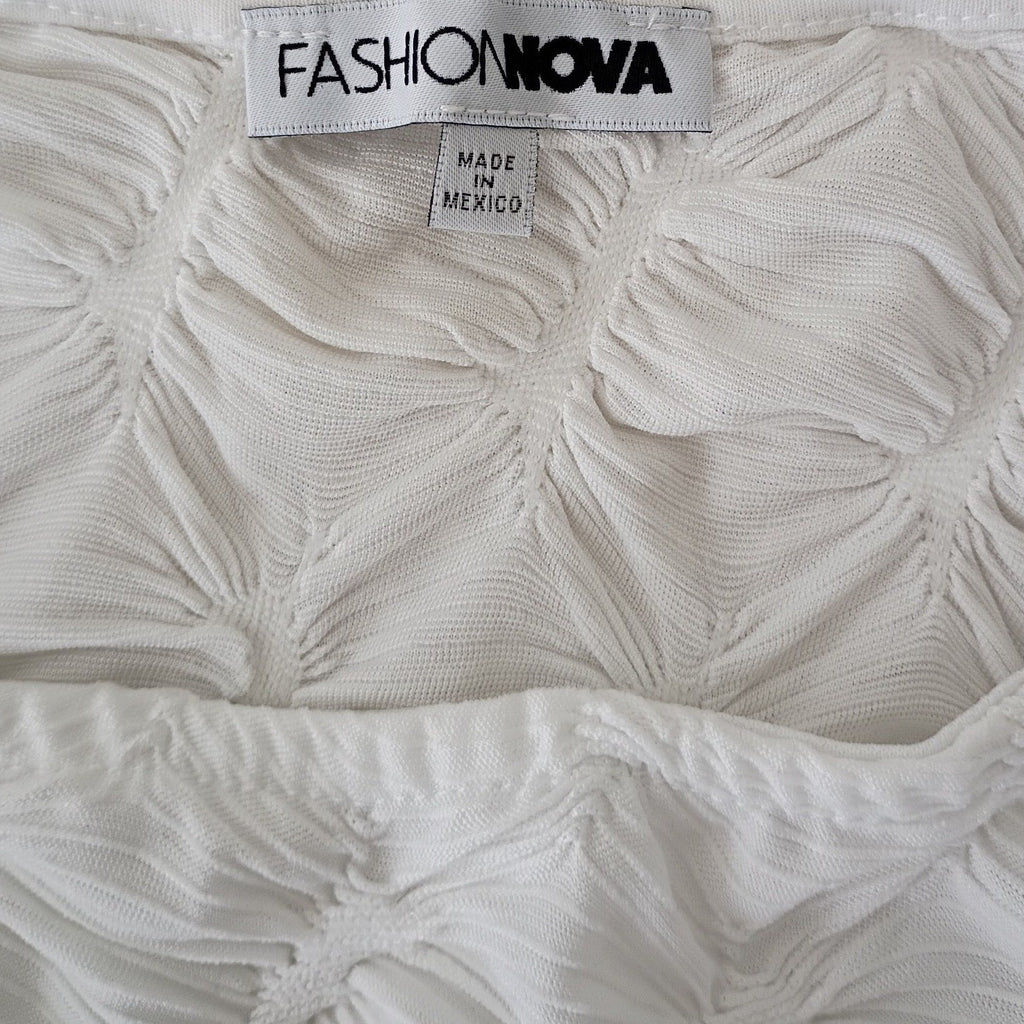 Fashion Nova White Ruched Textured Crop Top Sleeveless
