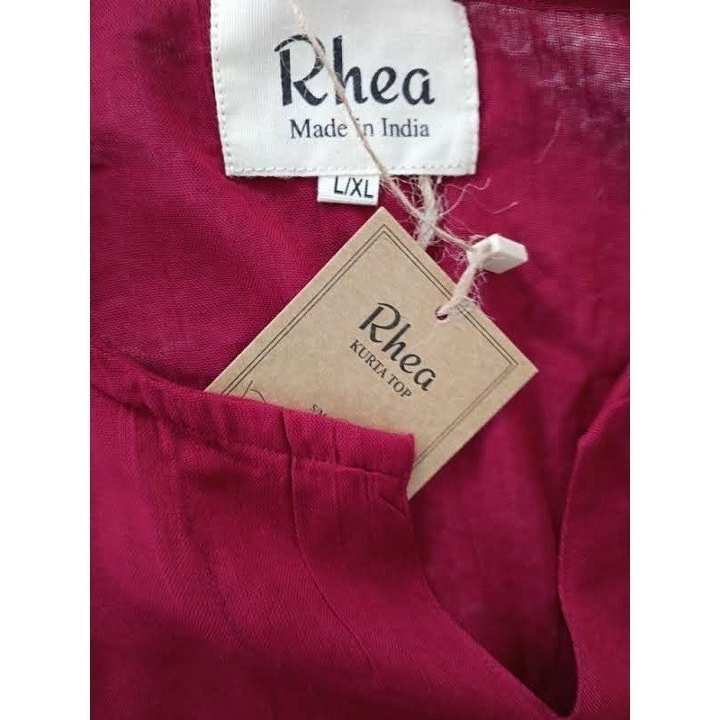 NWT Rhea India Burgundy Viscose Kurta Tunic Top  L/XL Boho V-Neck 3/4 Sleeve