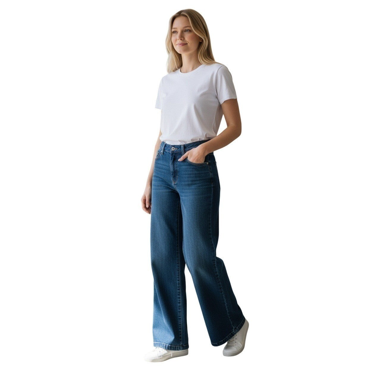 Zara High Super High Rise Wide Leg Jeans Blue Denim Frayed Hem Womens 24x28