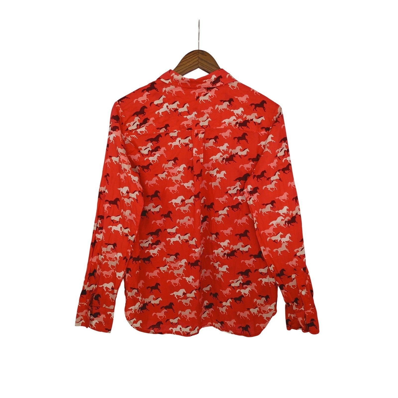 LOFT Red Horse Print 100% Cotton  Button Down Shirt Size M Long Sleeve
