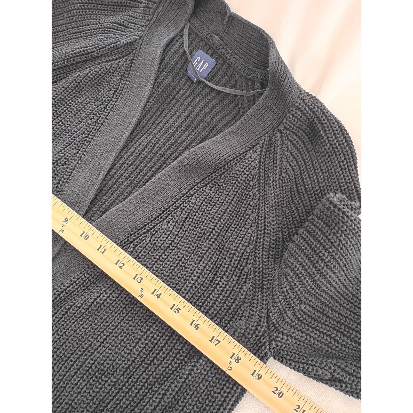 GAP 100% Cotton True Black L Longline Shawl Collar Cardigan Sweater Minimalist