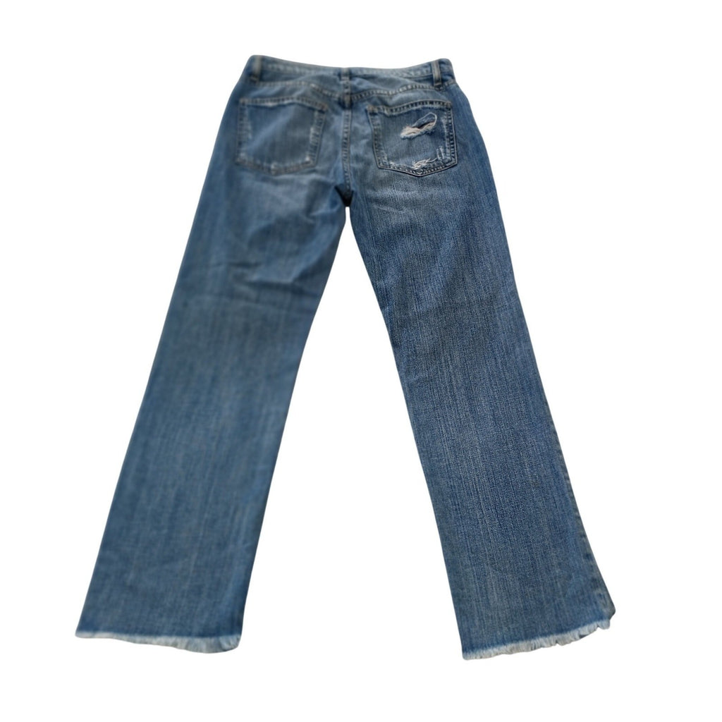 HYPEACH Distressed Boyfriend Jeans Blue Wash Straight Leg Frayed Hem 26/2x27