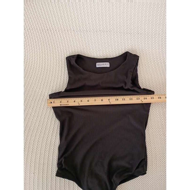 Popular 21 Black Ribbed Sleeveless Bodysuit S Goth Grunge Crew Neck Snap Closure