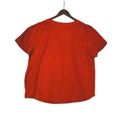 Knox Rose Red Lace Up 100% Cotton Bohemian Blouse  Fits L/ XL Short Slve V-Neck