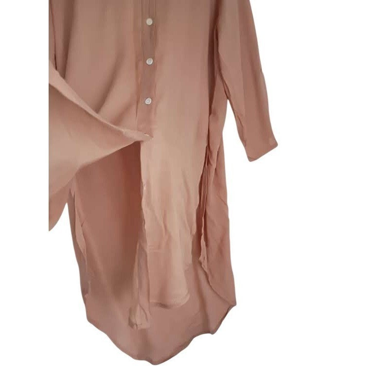 NWT RHEA Boho Dusty Pink Viscose High Low Button Down Shirt Dress OS Coastal