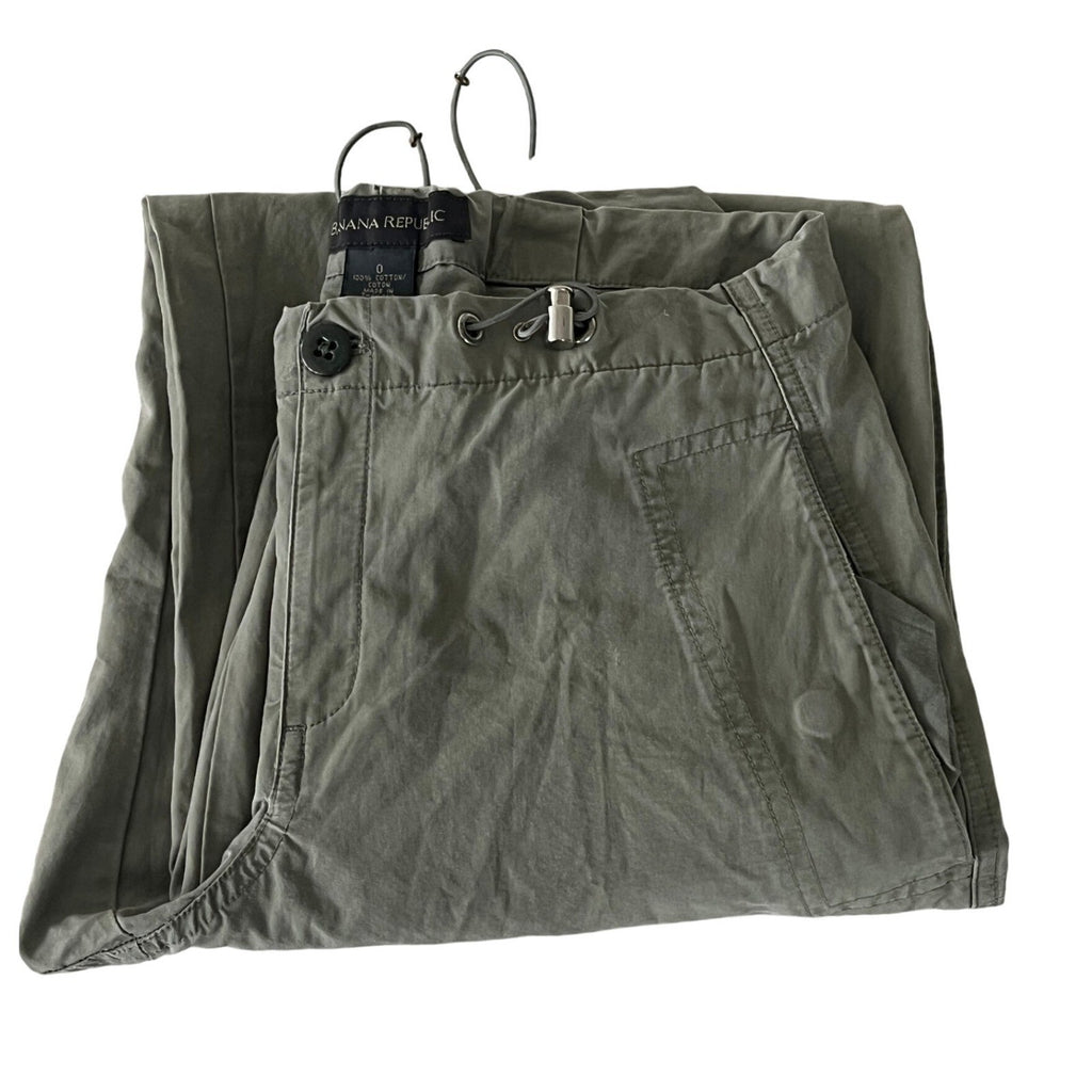 Banana Republic Olive Green Cargo Pants Drawstring Cropped Leg Size Fit 26)