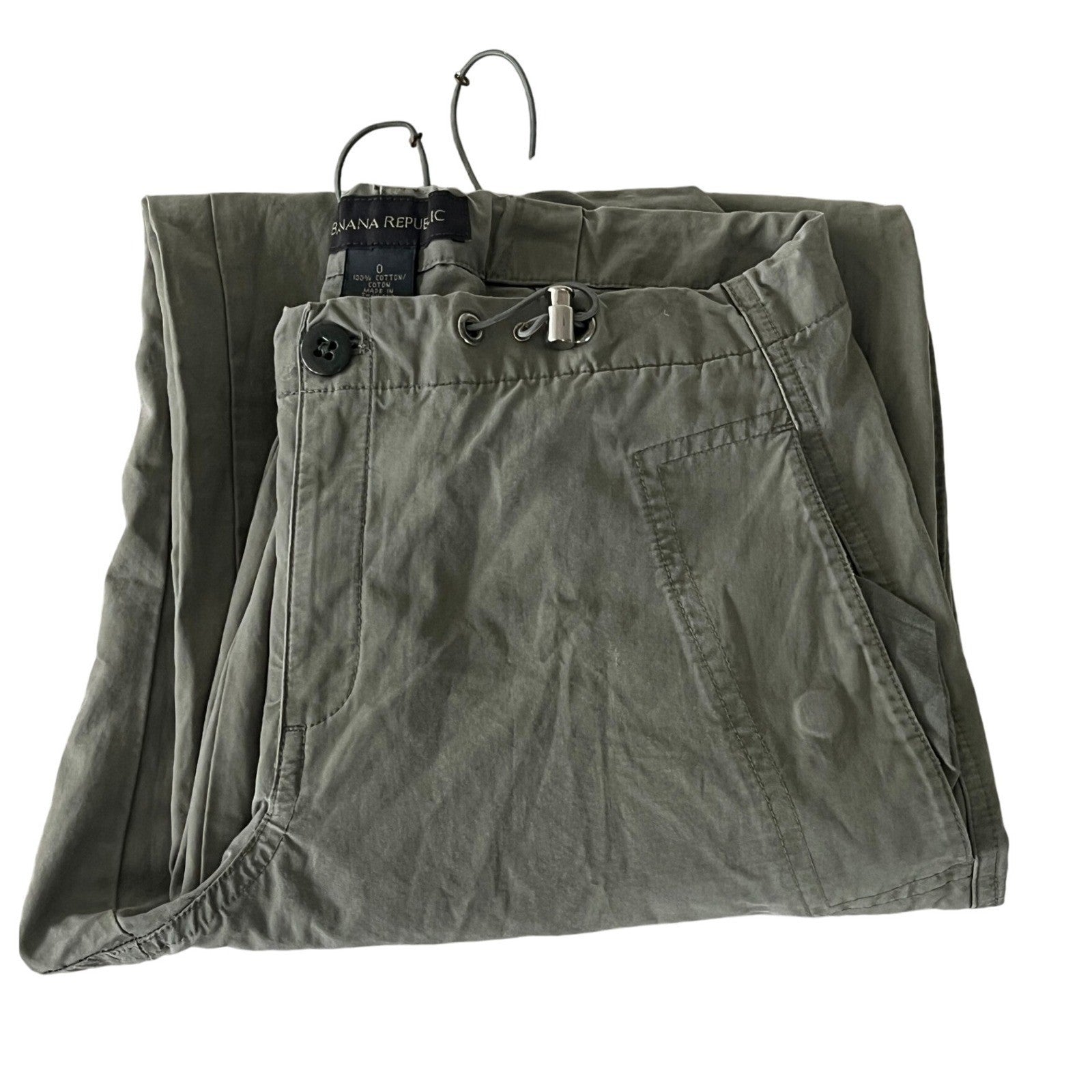 Banana Republic Olive Green Cargo Pants Drawstring Cropped Leg Size Fit 26)