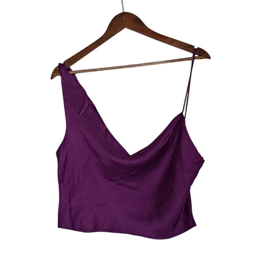 Zara Purple Satin One Shoulder Draped Asymmetrical Crop Top M Medium 6 8 Party