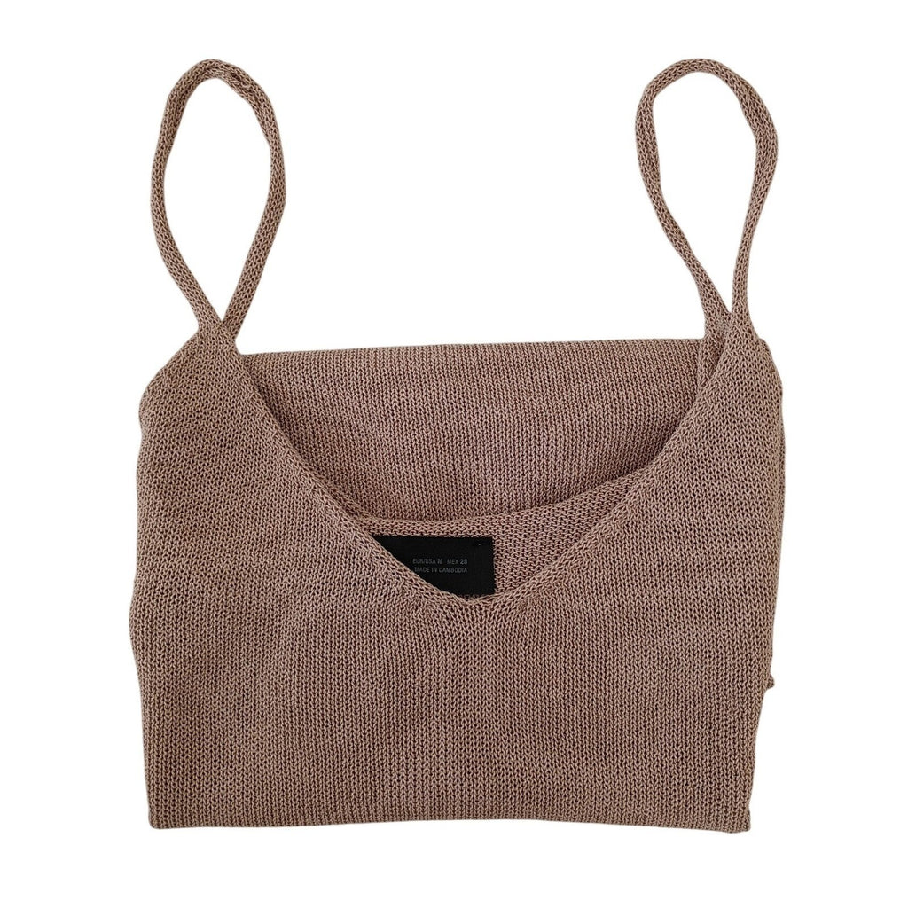 ZARA Knit V-Neck Camisole Tank Top Taupe M Minimalist Neutral Chic