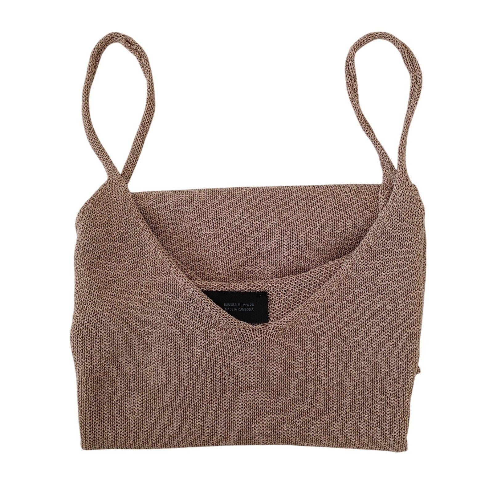 ZARA Knit V-Neck Camisole Tank Top Taupe M Minimalist Neutral Chic