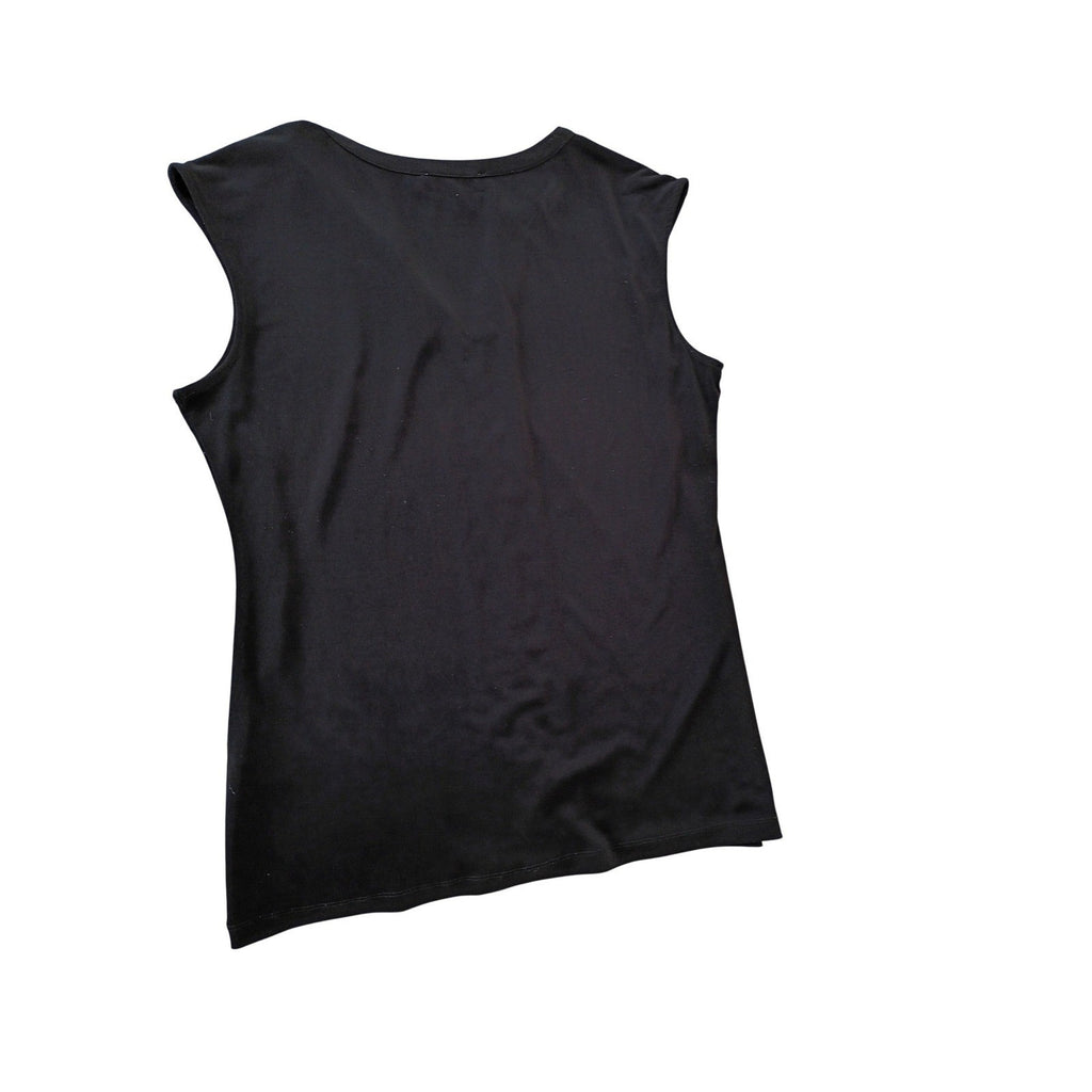 Calvin Klein Black Sleeveless V-Neck Sheath Top with Faux Leather Trim Size M