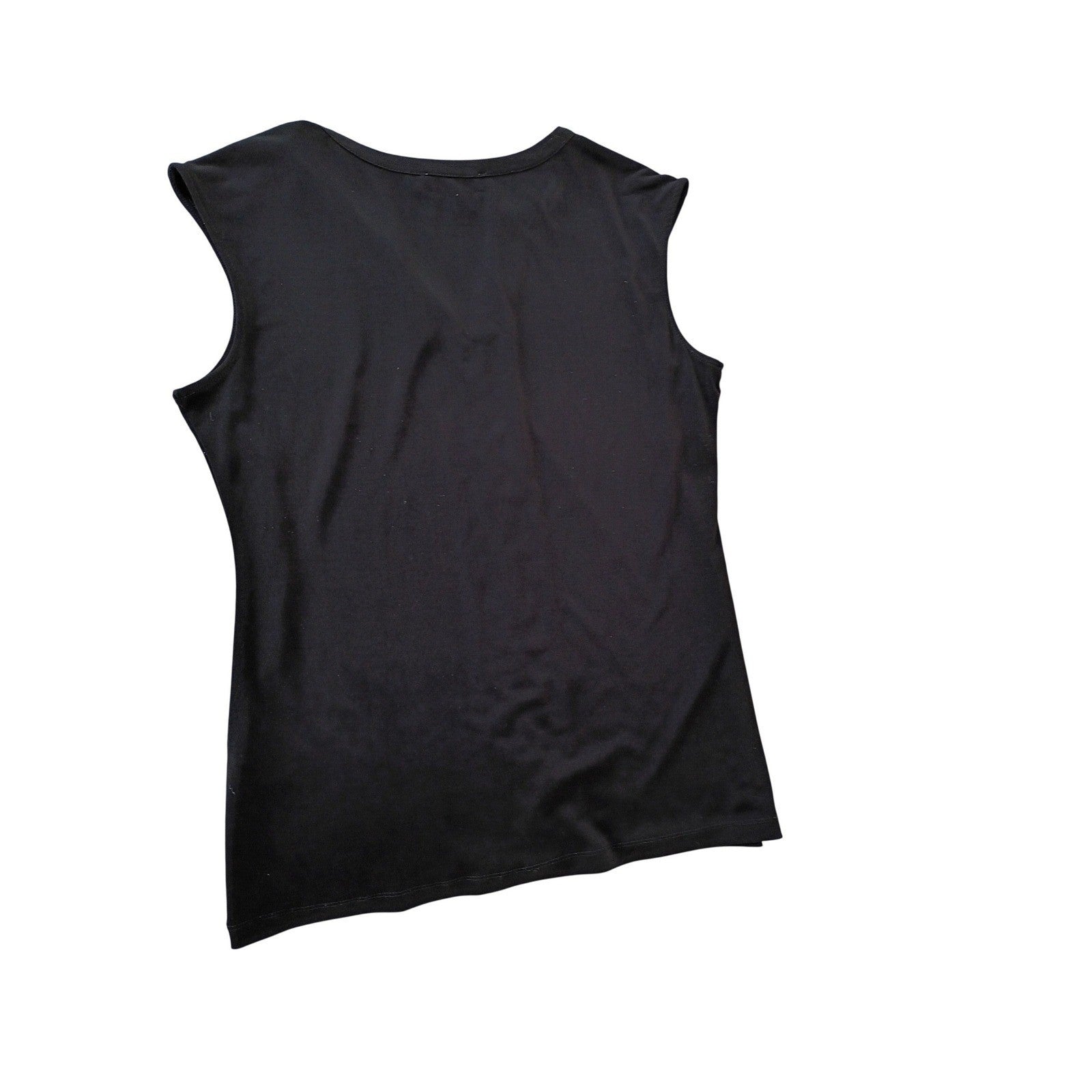 Calvin Klein Black Sleeveless V-Neck Sheath Top with Faux Leather Trim Size M