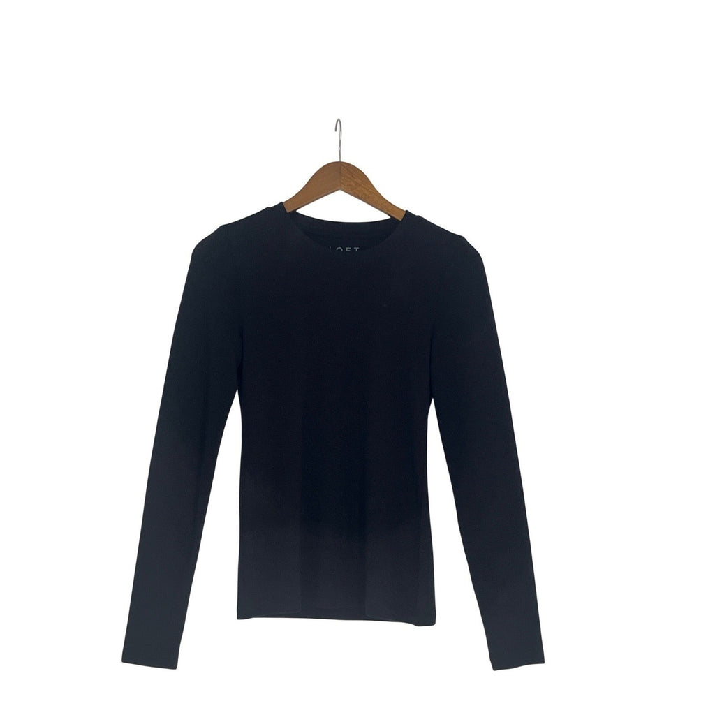 LOFT NWT Ribbed Sweater Knit Top Charcoal Gray Crew Neck Long Sleeve Small