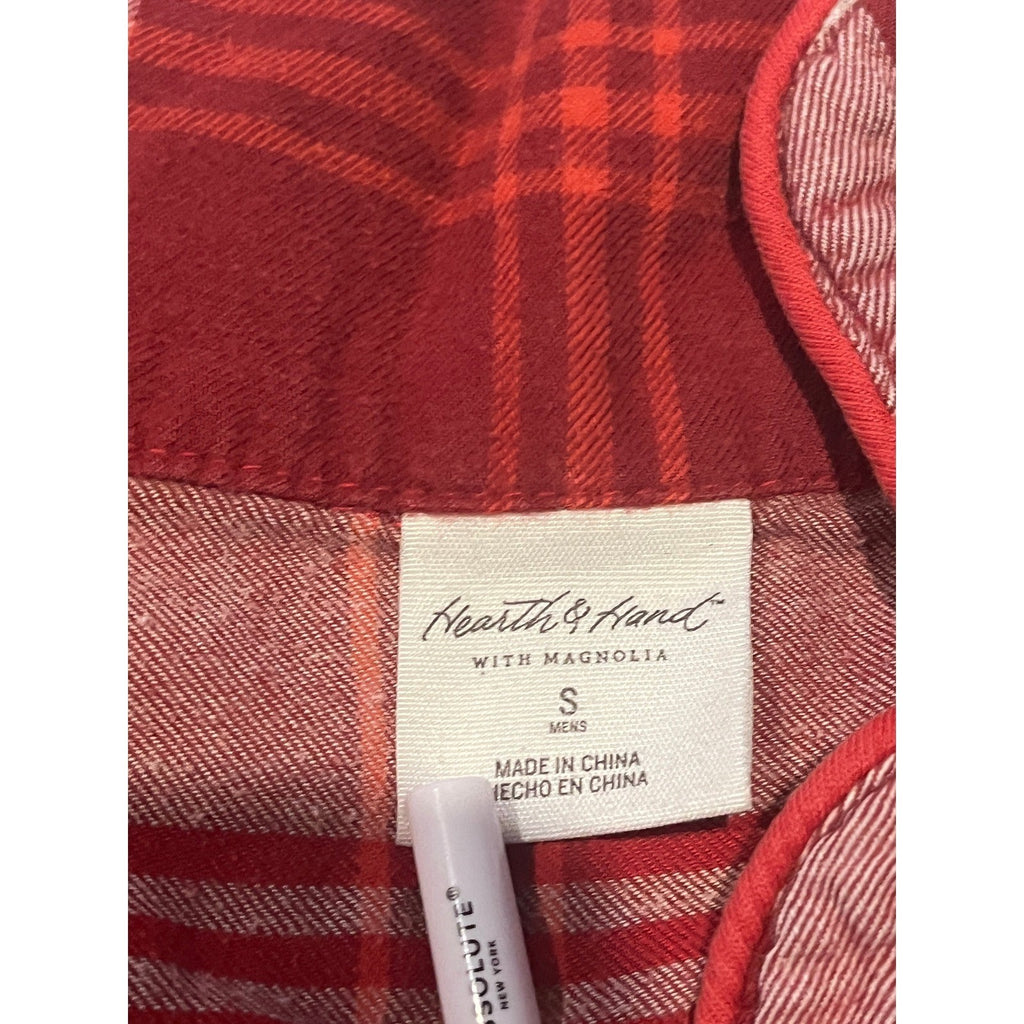 HEARTH & HAND Magnolia Red White Plaid Pajama Shirt Mens S Cotton