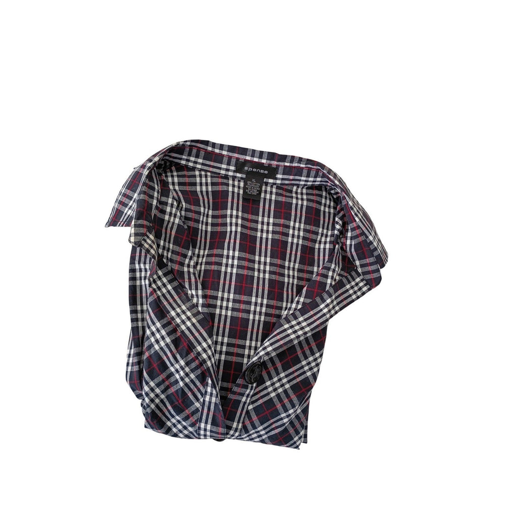 SPENSE Classic Black White Checkered Red Button Front Shirt Blouse L Casual Chic
