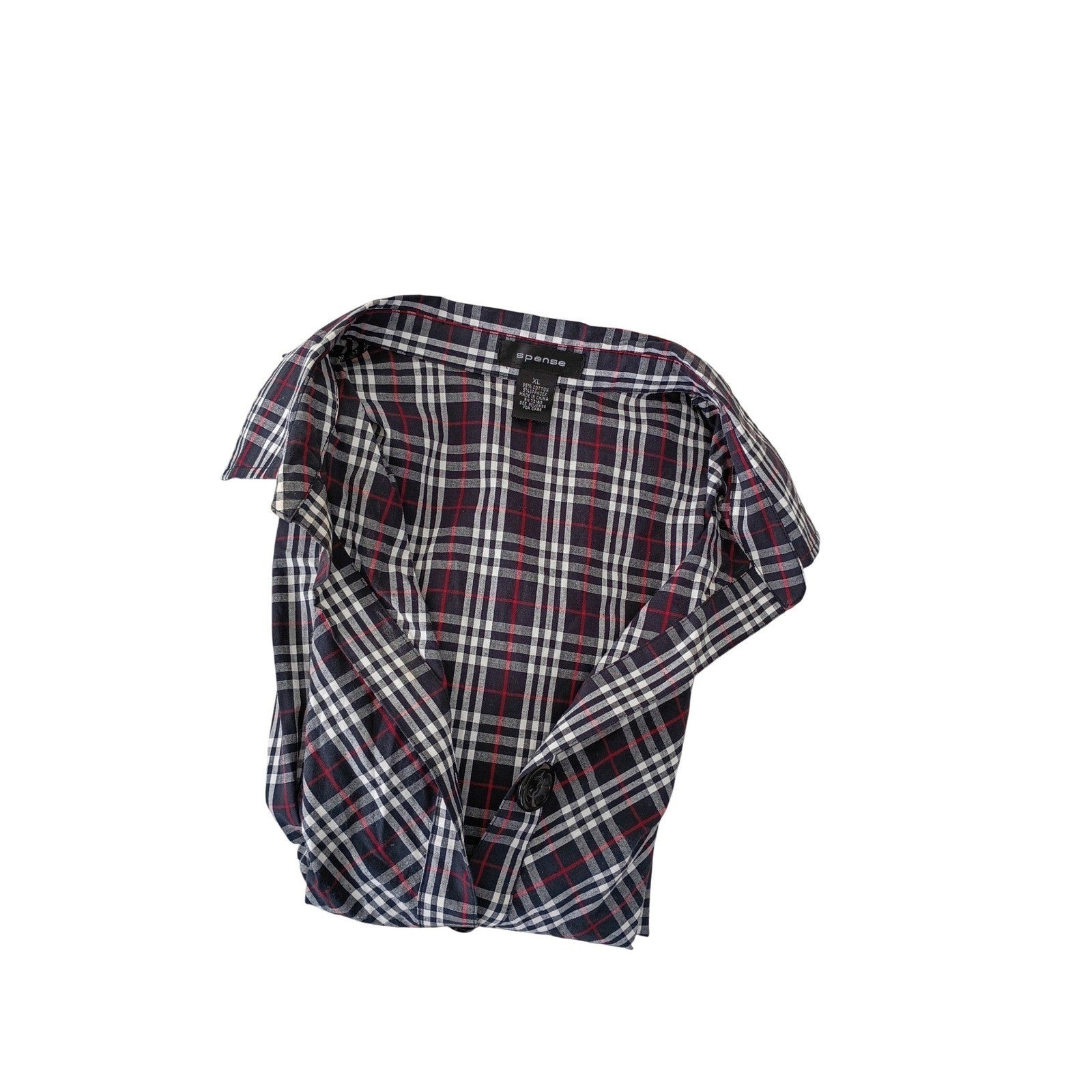 SPENSE Classic Black White Checkered Red Button Front Shirt Blouse L Casual Chic