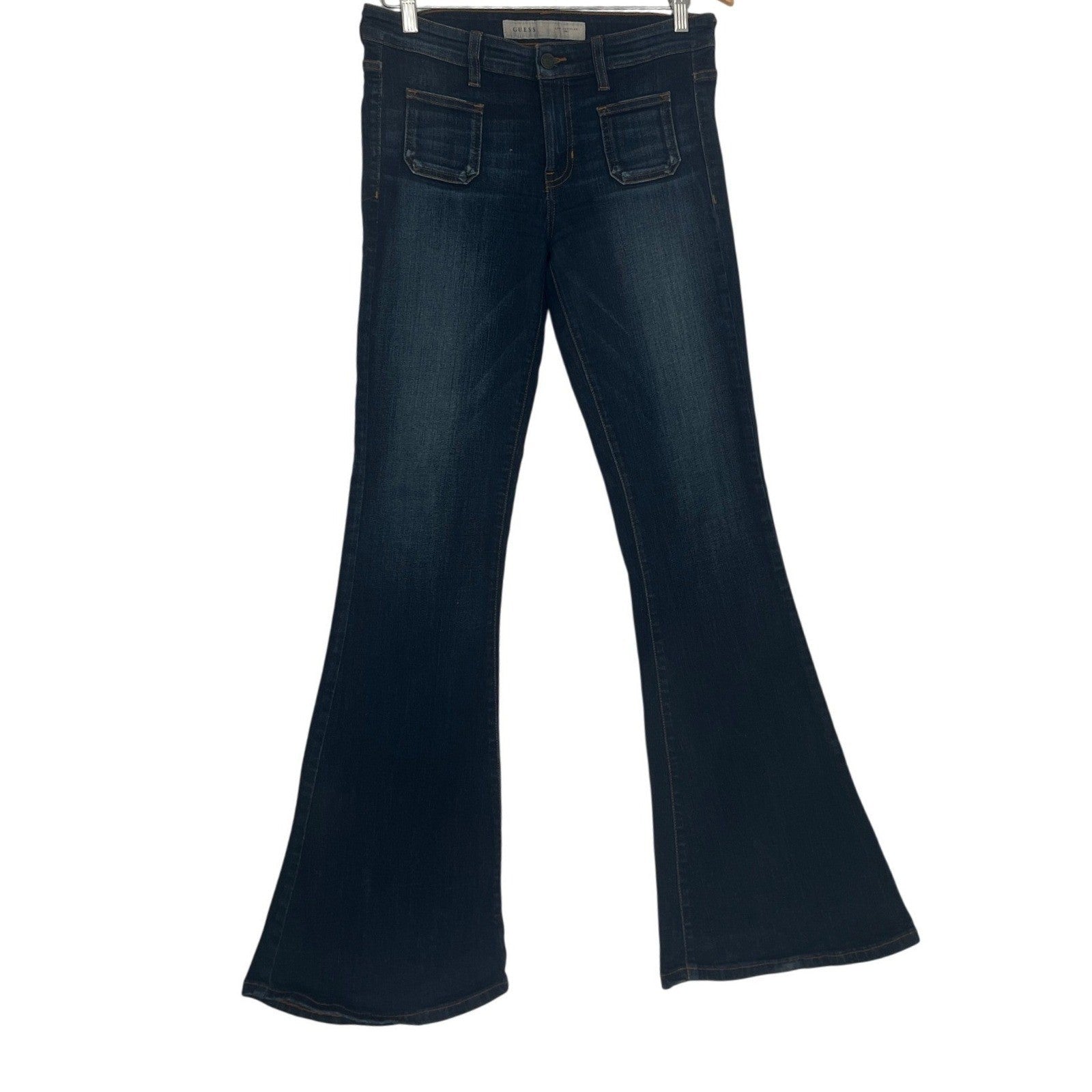 GUESS Dark Wash Flare Jeans Women Mid Rise Stretch Denim; TALL - In Seam 32"