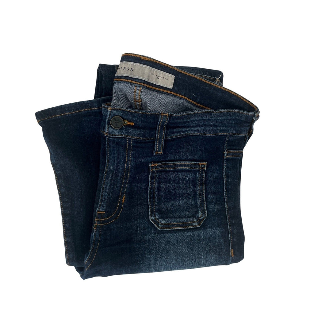 GUESS Dark Wash Flare Jeans Women Mid Rise Stretch Denim; TALL - In Seam 32"