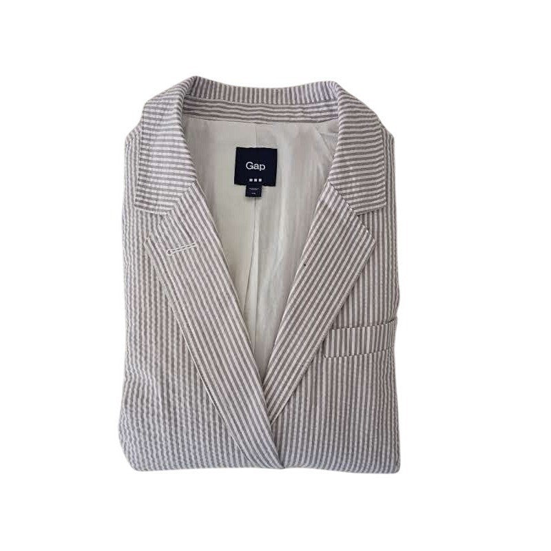 Gap NWOT Navy White 100% Cotton Seersucker Striped Blazer Jacket Coastal 14