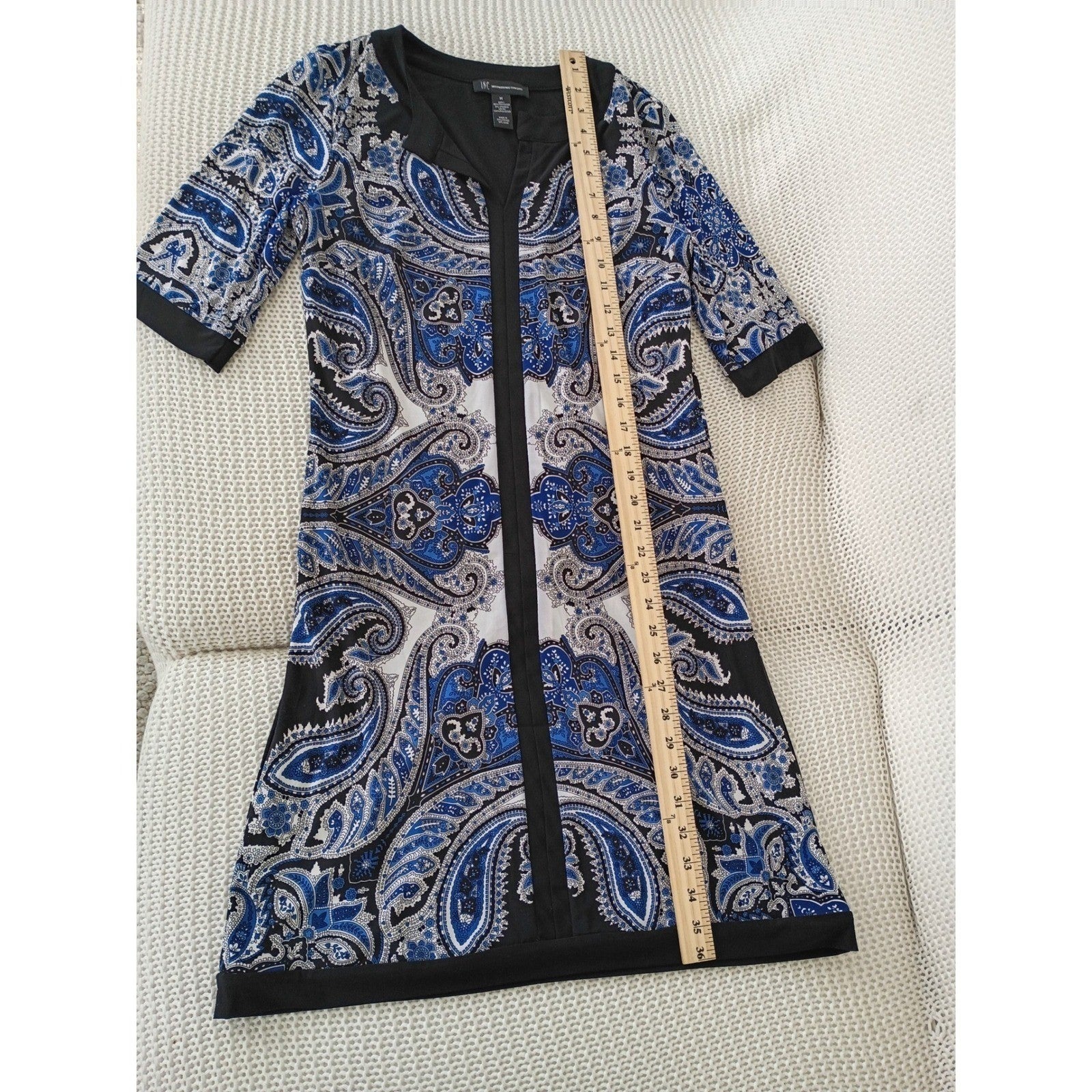 INC International Concepts Paisley Print Zipper Front Dress Womens M Blue Black